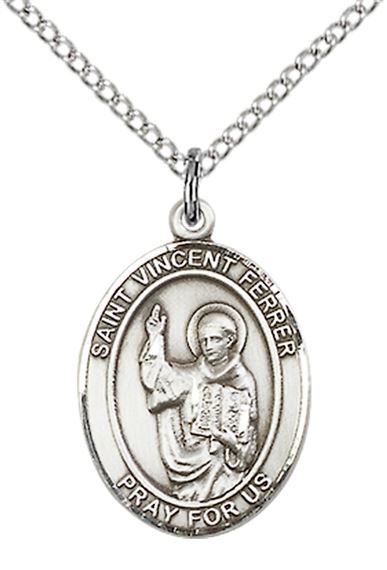 STERLING SILVER ST VINCENT FERRER PENDANT WITH CHAIN - 3/4" x 1/2"