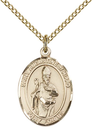 14KT GOLD FILLED ST AUGUSTINE OF HIPPO PENDANT WITH CHAIN - 3/4" x 1/2"
