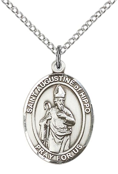 STERLING SILVER ST AUGUSTINE OF HIPPO PENDANT WITH CHAIN - 3/4" x 1/2"