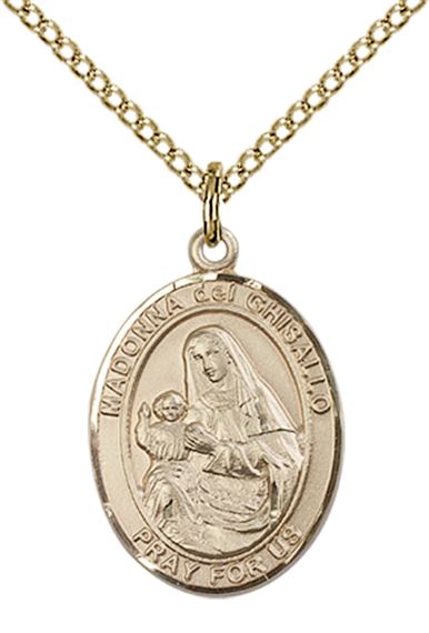 14KT GOLD FILLED ST MADONNA DEL GHISALLO PENDANT WITH CHAIN - 3/4" x 1/2"