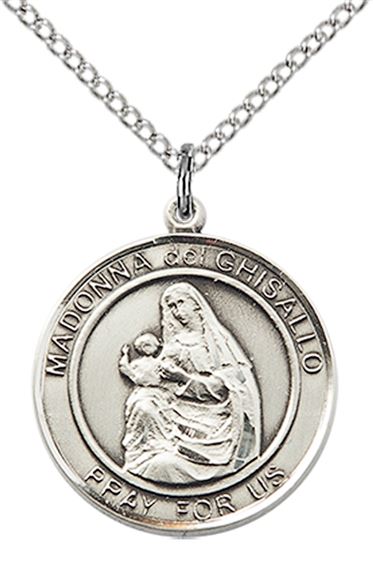 STERLING SILVER MADONNA DEL GHISALLO PENDANT WITH CHAIN - 3/4" x 5/8"