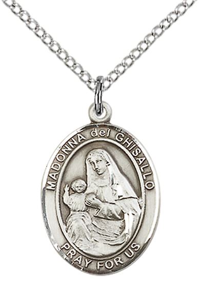 STERLING SILVER ST MADONNA DEL GHISALLO PENDANT WITH CHAIN - 3/4" x 1/2"