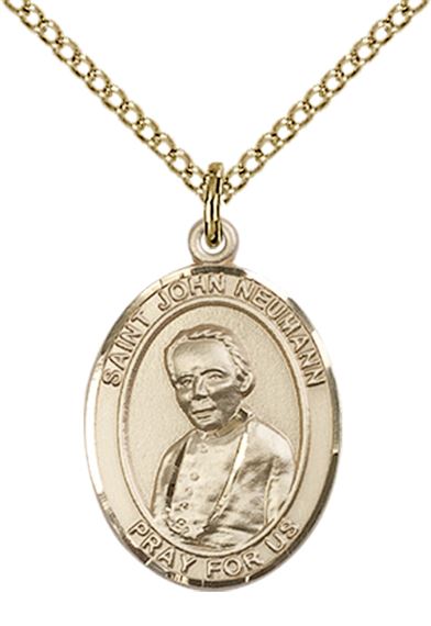 14KT GOLD FILLED ST JOHN NEUMANN PENDANT WITH CHAIN - 3/4" x 1/2"