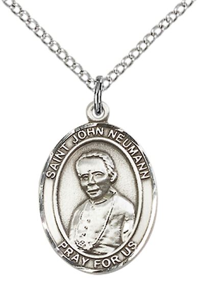 STERLING SILVER ST JOHN NEUMANN PENDANT WITH CHAIN - 3/4" x 1/2"