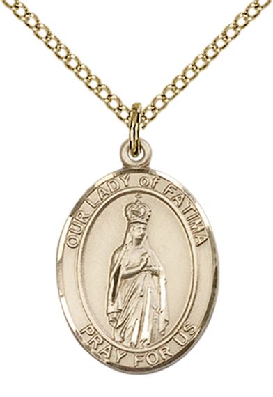 14KT GOLD FILLED OUR LADY OF FATIMA PENDANT WITH CHAIN - 3/4" x 1/2"