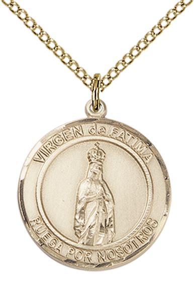 14KT GOLD FILLED VIRGEN DE FATIMA PENDANT WITH CHAIN - 3/4" x 5/8"