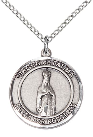 STERLING SILVER VIRGEN DE FATIMA PENDANT WITH CHAIN - 3/4" x 5/8"