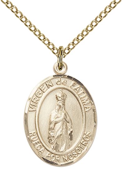 14KT GOLD FILLED VIRGEN DEL FATIMA PENDANT WITH CHAIN - 3/4" x 1/2"