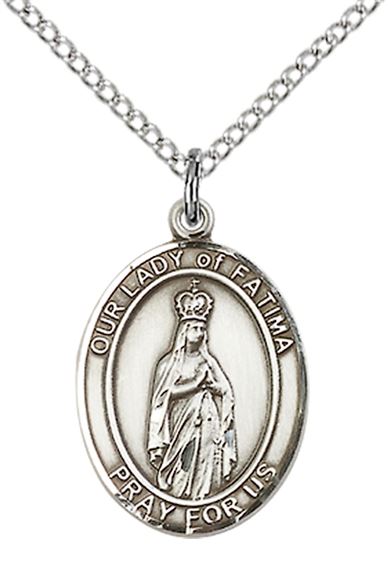 STERLING SILVER OUR LADY OF FATIMA PENDANT WITH CHAIN - 3/4" x 1/2"