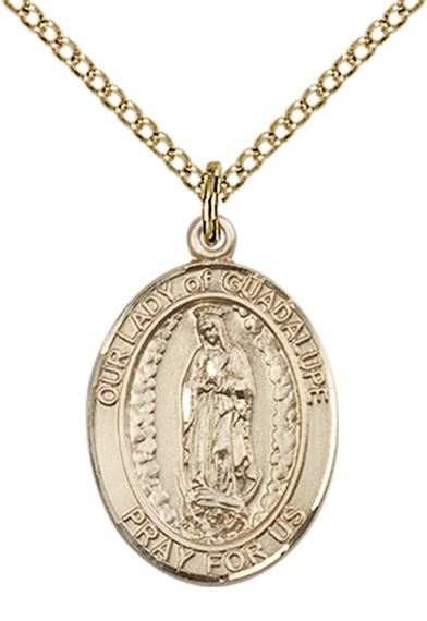 14KT GOLD FILLED OUR LADY OF GUADALUPE PENDANT WITH CHAIN - 3/4" x 1/2"