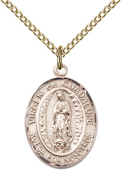 14KT GOLD FILLED VIRGEN DE GUADALUPE PENDANT WITH CHAIN - 3/4" x 1/2"