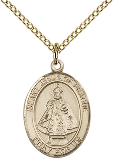 14KT GOLD FILLED INFANT OF PRAGUE PENDANT WITH CHAIN - 3/4" x 1/2"
