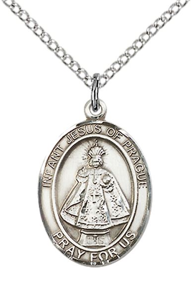 STERLING SILVER INFANT OF PRAGUE PENDANT WITH CHAIN - 3/4" x 1/2"
