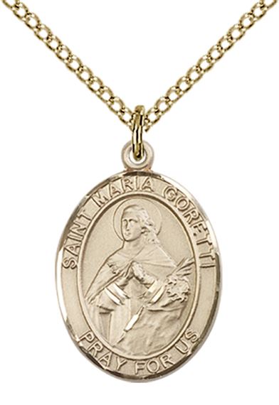 14KT GOLD FILLED ST MARIA GORETTI PENDANT WITH CHAIN - 3/4" x 1/2"