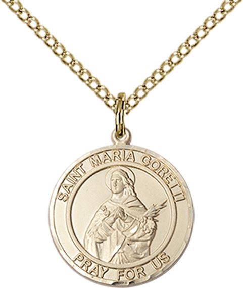 14KT GOLD FILLED ST MARIA GORETTI PENDANT WITH CHAIN - 3/4" x 5/8"