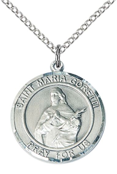 STERLING SILVER ST MARIA GORETTI PENDANT WITH CHAIN - 3/4" x 5/8"