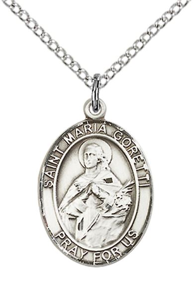 STERLING SILVER ST MARIA GORETTI PENDANT WITH CHAIN - 3/4" x 1/2"