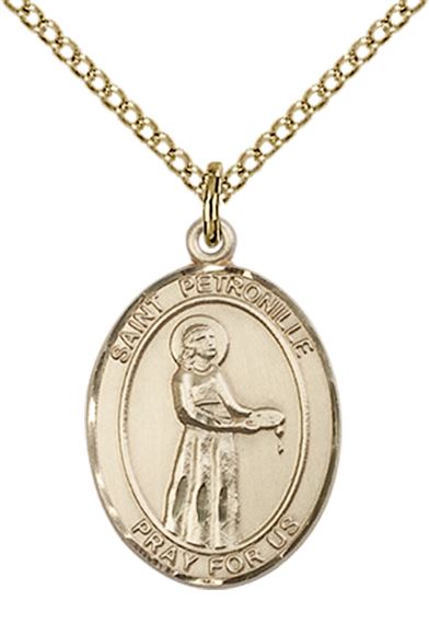 14KT GOLD FILLED ST PETRONILLE PENDANT WITH CHAIN - 3/4" x 1/2"