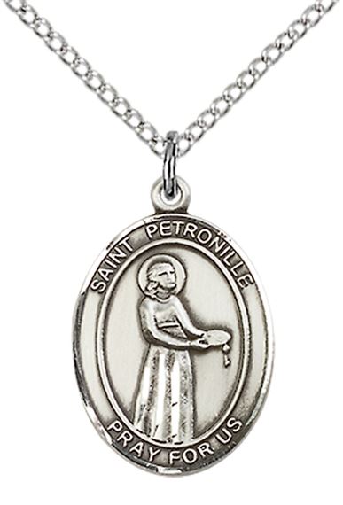 STERLING SILVER ST PETRONILLE PENDANT WITH CHAIN - 3/4" x 1/2"