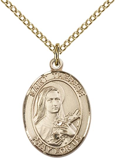 14KT GOLD FILLED ST THERESE OF LISIEUX PENDANT WITH CHAIN - 3/4" x 1/2"