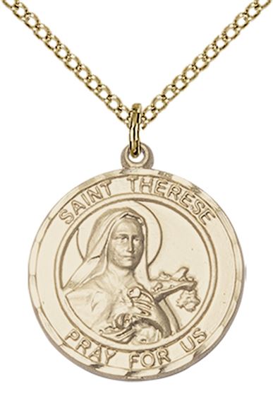 14KT GOLD FILLED ST THERESE OF LISIEUX PENDANT WITH CHAIN - 3/4" x 5/8"