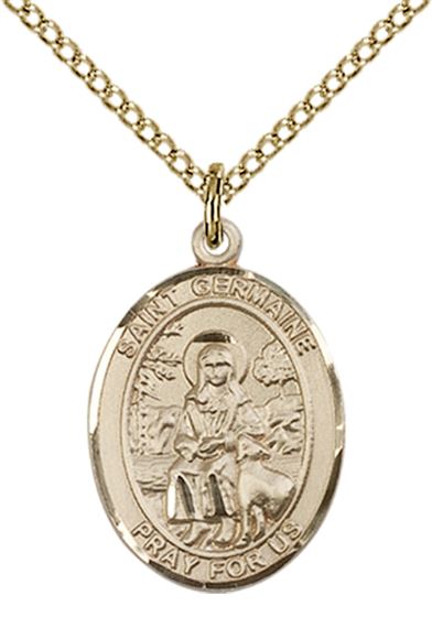 14KT GOLD FILLED ST GERMAINE COUSIN PENDANT WITH CHAIN - 3/4" x 1/2"