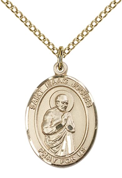 14KT GOLD FILLED ST ISAAC JOGUES PENDANT WITH CHAIN - 3/4" x 1/2"