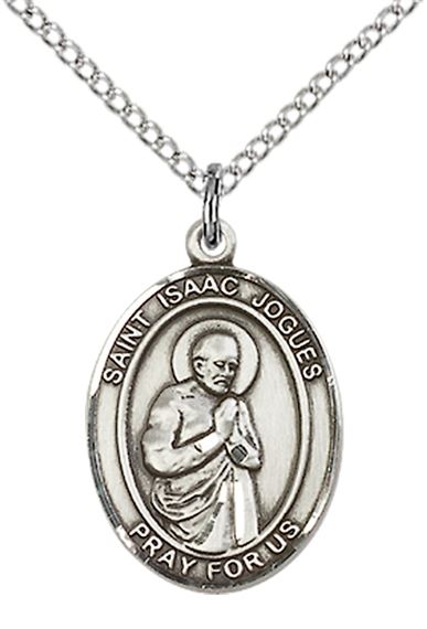 STERLING SILVER ST ISAAC JOGUES PENDANT WITH CHAIN - 3/4" x 1/2"
