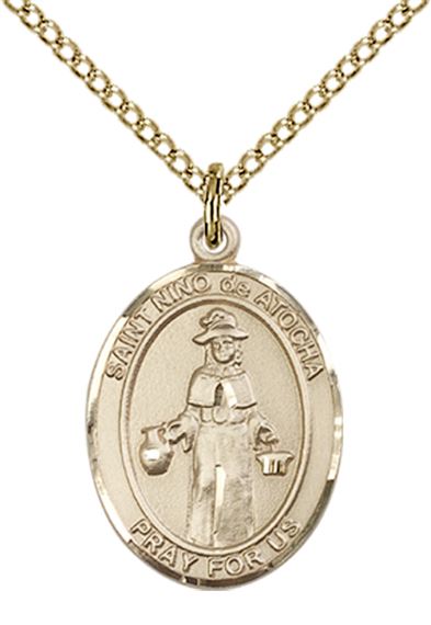 14KT GOLD FILLED ST NINO DE ATOCHA PENDANT WITH CHAIN - 3/4" x 1/2"