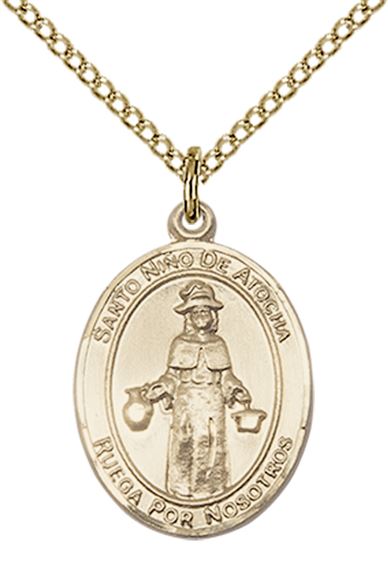 14KT GOLD FILLED ST NINO DE ATOCHA PENDANT WITH CHAIN - 3/4" x 1/2"