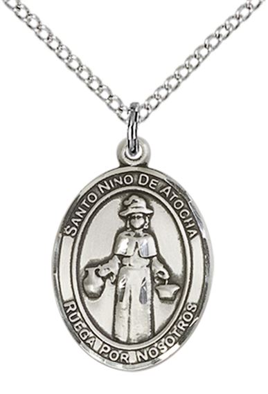 STERLING SILVER ST NINO DE ATOCHA PENDANT WITH CHAIN - 3/4" x 1/2"