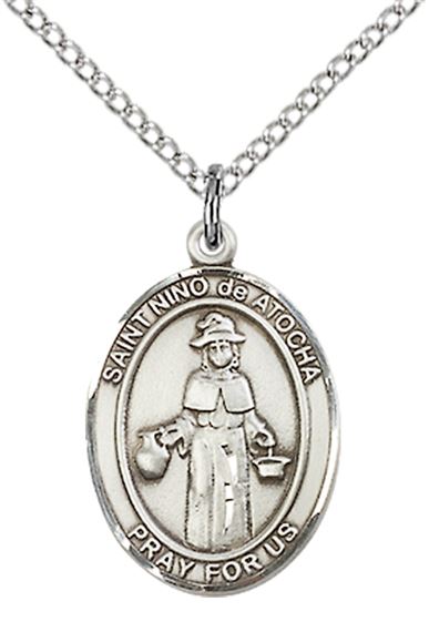 STERLING SILVER ST NINO DE ATOCHA PENDANT WITH CHAIN - 3/4" x 1/2"