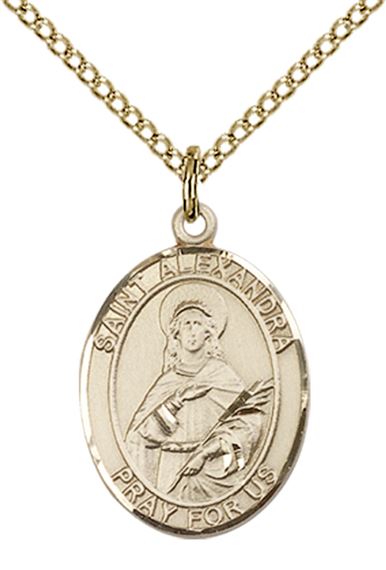 14KT GOLD FILLED ST ALEXANDRA PENDANT WITH CHAIN - 3/4" x 1/2"