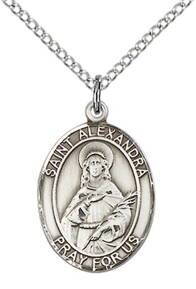 STERLING SILVER ST ALEXANDRA PENDANT WITH CHAIN - 3/4" x 1/2"