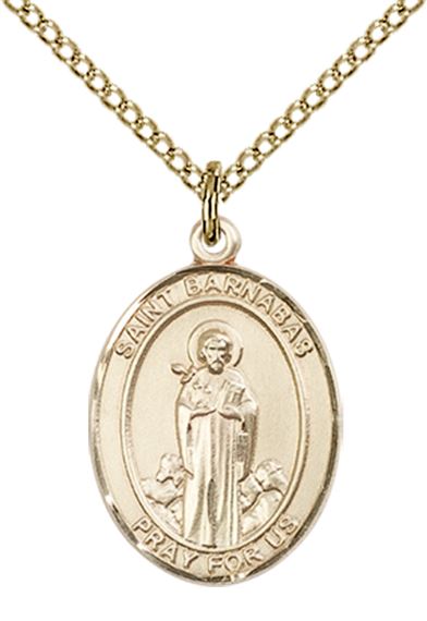 14KT GOLD FILLED ST BARNABAS PENDANT WITH CHAIN - 3/4" x 1/2"