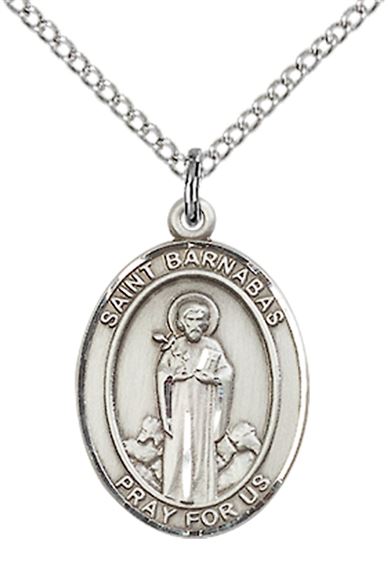 STERLING SILVER ST BARNABAS PENDANT WITH CHAIN - 3/4" x 1/2"
