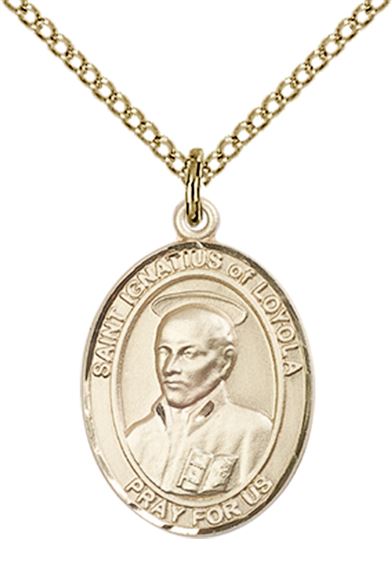 14KT GOLD FILLED ST IGNATIUS OF LOYOLA PENDANT WITH CHAIN - 3/4" x 1/2"