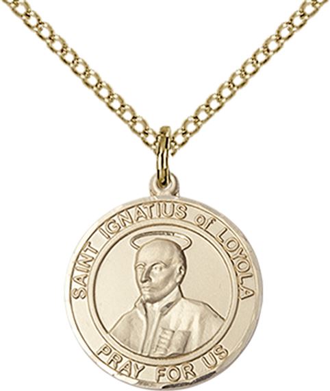 14KT GOLD FILLED ST IGNATIUS OF LOYOLA PENDANT WITH CHAIN - 3/4" x 5/8"