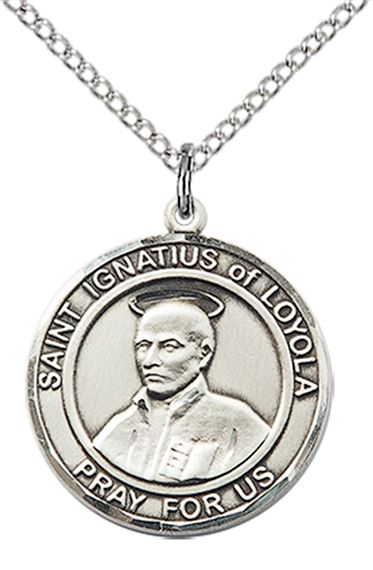 STERLING SILVER ST IGNATIUS OF LOYOLA PENDANT WITH CHAIN - 3/4" x 5/8"