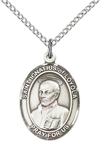 STERLING SILVER ST IGNATIUS OF LOYOLA PENDANT WITH CHAIN - 3/4" x 1/2"