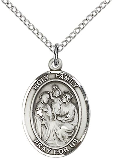 STERLING SILVER HOLY FAMILY PENDANT WITH CHAIN - 3/4" x 1/2"
