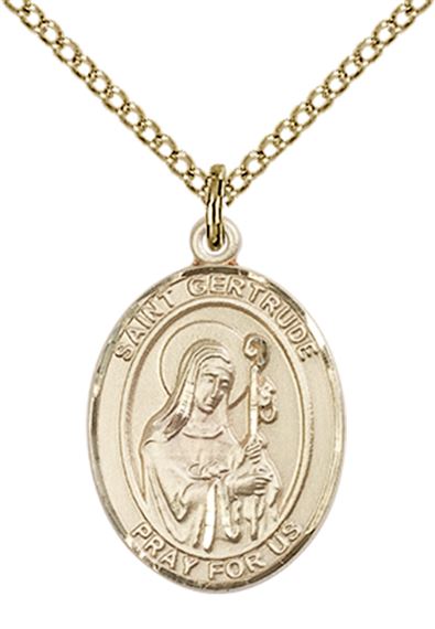 14KT GOLD FILLED ST GERTRUDE OF NIVELLES PENDANT WITH CHAIN - 3/4" x 1/2"