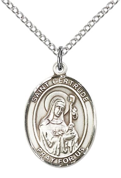 STERLING SILVER ST GERTRUDE OF NIVELLES PENDANT WITH CHAIN - 3/4" x 1/2"