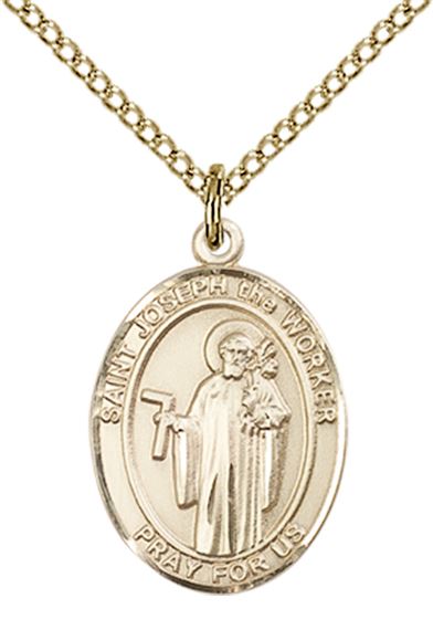 14KT GOLD FILLED ST JOSEPH THE WORKER PENDANT WITH CHAIN - 3/4" x 1/2"