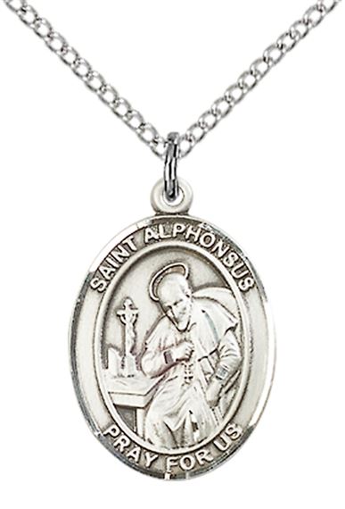 STERLING SILVER ST ALPHONSUS PENDANT WITH CHAIN - 3/4" x 1/2"