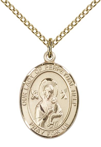 14KT GOLD FILLED OUR LADY OF PERPETUAL HELP PENDANT WITH CHAIN - 3/4" x 1/2"
