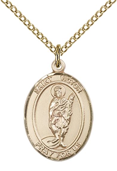 14KT GOLD FILLED ST VICTOR OF MARSEILLES PENDANT WITH CHAIN - 3/4" x 1/2"