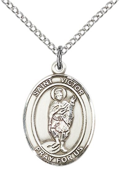 STERLING SILVER ST VICTOR OF MARSEILLES PENDANT WITH CHAIN - 3/4" x 1/2"