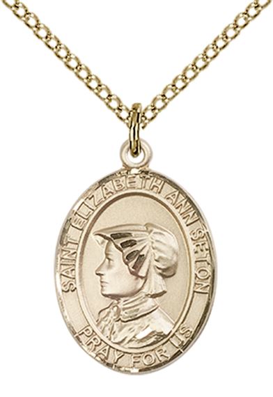 14KT GOLD FILLED ST ELIZABETH ANN SETON PENDANT WITH CHAIN - 3/4" x 1/2"