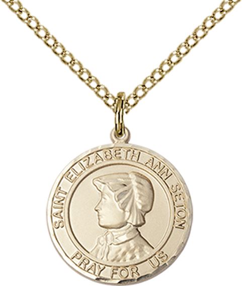 14KT GOLD FILLED ST ELIZABETH ANN SETON PENDANT WITH CHAIN - 3/4" x 5/8"